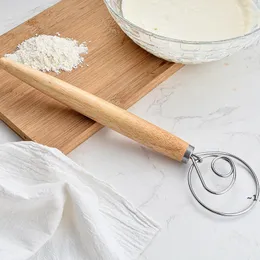 Rostfritt stål ägg beater 13 tum DIY Bread deg verktyg bakning tillbehör dansk deg whisk stick kök gadgets ek trä RRD11719