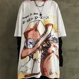 Harajuku Sommar One Piece Casual T-shirt Kvinnor Monkey D Luffy Cool Short Sleeve Tee Oversized