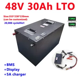 長寿命LTO48V 30AHタイタン酸リチウム充電式バッテリーパック20S 2.4V LTOバッテリー付きBMSソーラー貯蔵 +5A充電器