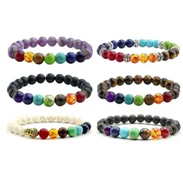 Wedding Party Gifts 7 Chakra Bracelet Men Black Lava Healing Balance Beads Reiki Buddha Prayer Natural Stone Yoga Bracelet Women