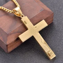 Pendant Necklaces Retro Christian Jesus Scripture Cross Necklace Stainless Steel Gold Prayer Choker Pendants For Men