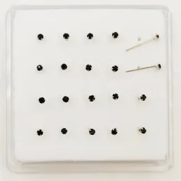 Inne 925 Sterling Silver Nose Piercing Tiny Black Crystal Pin Straight Stud Nariz Biżuteria 20 sztuk/paczka