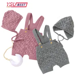Baby Rompers Sleeveless Autumn Winter Knitted Newborn Girls Boys Jumpsuits + Hat Outfits One Pieces Overall Toddler Kids Clothes 210226