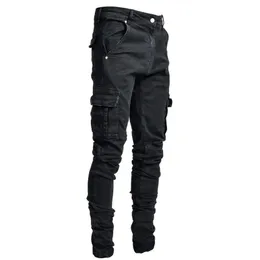Jeans Male Pants Casual Cotton Denim Trousers Multi Pocket Cargo Men Fashion Style Pencil Side Pocketseay9