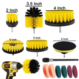 Electric Drill Brush Kit All Purpose Cleaner Auto Tires Cleaning Tools for Tile Bathroom Kitchen Round Plastic Scrubber Brushes 211215