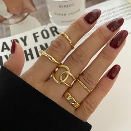 5 pçs / set vintage geométrico cruz anéis grandes para mulher moda cor ouro torcido abertura de metal ajustável anéis de dedo jóias