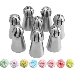 Ferramentas de pastelaria de cozimento Ferramentas 8 pcs Flower Bocal Profissional Dicas de Tubulação Reusável Conjunto de Aço Inoxidável Grau Durável para Decorar Sobremesas Bolos Copa