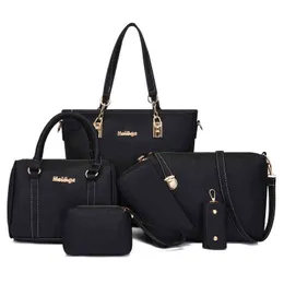 6st Kvinnors Bag Set Fashion PU Läder Ladies Handväska Vattentät Solid Messenger Axel Plånbok S Berömt Brand 2021