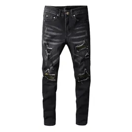 Mode desiger långa slim rippade hål ut jeans högkvalitativa tvättade svarta deminbyxor streetwear jeans
