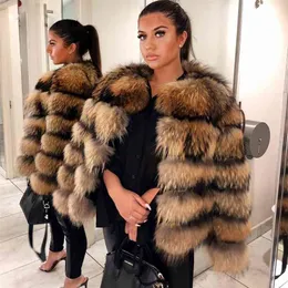 MMK Zimowe Kobiety Futro Kurtka Prawdziwe Fur Coat Natural Raccoon Fur Coats Skórzana Kurtka Kobiety Kurtki Produkt 210816