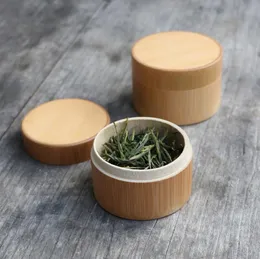 Mini Round Bamboo Tea Box Maccha Förvaring Boxar Canister Kolumn Kinesisk stil Teas Canisters SN2519