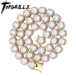 TopGrillz 10 мм квадратный Zircon большой размер теннисный цепь ожерелье ледяной, Bling CZ шарм хип-хоп мода ювелирные изделия для мужчин х0509