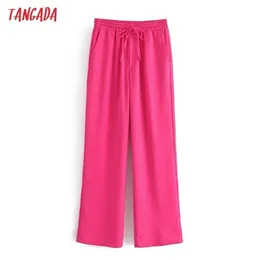 Tangada mode kvinnor rosa bred ben kostym byxor byxor båge strethy midja kontor dam pantalon 3w110 211115