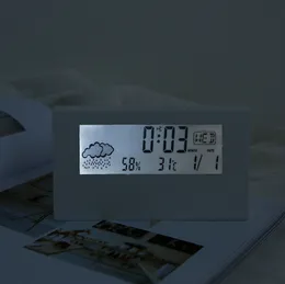 最新のデスク時計、LCD温度計、湿度計、電子目覚まし時計、輝く天気表示、カスタムロゴのサポート