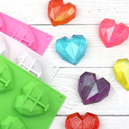 6 Cavity Diamond Love Heart Silicone Mould Baking Cake Chocolate Handmade Soap Pudding Moulds Non-Stick DIY Homemade Art Gift Decor YL0298