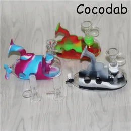 Cachimbo de mão de vidro submarino de 4,9" narguilés de silicone cachimbos para fumar narguilé de tabaco de qualidade alimentar Dab Rig