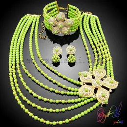 Ohrringe Halskette grün Besd Schmuck Set hochwertige Blume handgemachte Mode Display-Sets