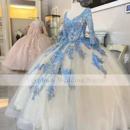 Blaue und rosa Prinzessin Quinceanera-Kleider 2021, Spitze, appliziert, U-Ausschnitt, Schnürkorsett, Abschlussball, Sweet-16-Kleid