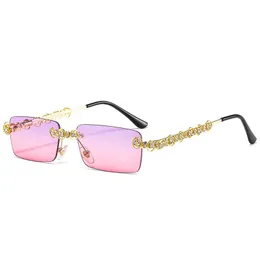 Frameless Sunglasses Women Square Small Frame Sun Glasses Handmade Rhinestones Leg UV400 And Clear Lenses Wholesale