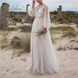 Ordifree Summer Women Long Tulle Dress Long Sleeve Embroidery White Maxi Tunic Beach Dress 210630