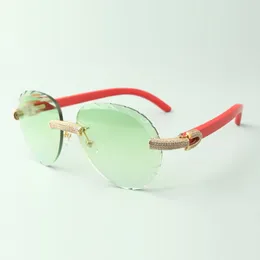 2022 Classic Micro-Pave Diamond Solglasögon 3524027 med röda naturliga träarmsglasögon, direktförsäljning, storlek: 18-135 mm