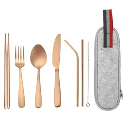 Zestawy obiadowe Moda wysokiej jakości wygodne metalowe pałeczki ze słomy Spoon WIRK Nóż Zestaw do stołowych na świeżym powietrzu
