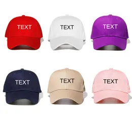 Personlig Beställnings- Broderi Textnamn Fashion 100% Bomull Baseball Cap Women Men Snapback Dad Hat Q0911