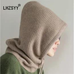 LHZSYY Höst och vinter Cashmere Knit Cap Collar Hooded Dual-Använda stycke Män Kvinnor Mode Högkvalitativ Ull Varm Cap 211119