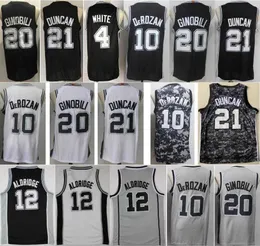 Men Basketball LaMarcus Aldridge Jersey 12 DeMar DeRozan 10 Manu Ginobili 20 Derrick White 4 Black White Grey Stitched