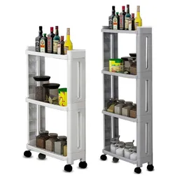 2/3/4 Layers Storage Shelf Plastic Subdries Rack Movable Interspace s Refrigerator Roller Kitchen Organizer 211102