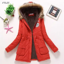 FTLZZ Winter Coats Women Cotton-wadded Slim Jacket Thermal Warm Parkas Quilt Overcoat Poncho Jaqueta Casacos Feminina 211008