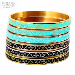 FYSAHA CHAME Bonito resina flores pulseiras pulseiras para mulheres preto azul esmalte pulgles festa de aço inoxidável q0719