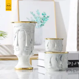 Rux Warsztat Nordic kształt twarzy Wzory Najlepsze Marmur Ceramiczny Wazon Kwiat Pot Pot Home Decoration Akcesoria Narzędzia 210310