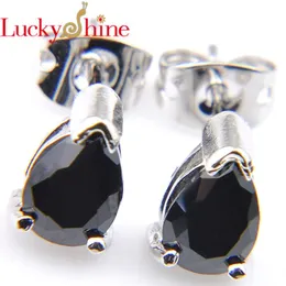 Stud Luckyshine Water Drop Black Crystal Cubic Zirconia Gems Silver Prazed Jewelry Brincos para mulheres GIFG
