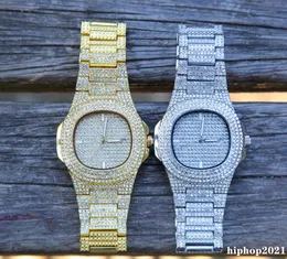 Mens relógios moda diamante gelado assistir novo hip hop rosa ouro prata prata relógio de pulso preto