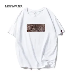 MOINWATER Frauen Mode Leopard Print T-shirts Weiß Schwarz Baumwolle Streetwear T-shirts Dame Casual TeesTops MT1964 210623