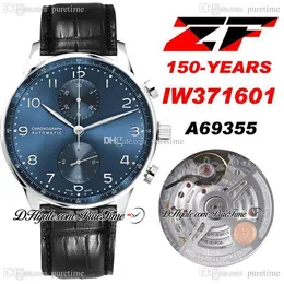 2021 ZFF Chronograph Edition "150 Jahre" 371601 Beste Edition Blue Dial A96355 Automatische Chrono Mens Watch Schwarz Lederband PureTime A1