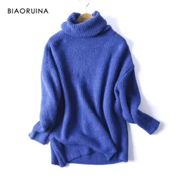 Biaoruina Kvinnor Oversize Basic stickad Turtleneck Sweater Kvinna Solid Krage Pullovers Varm Ankomst 211011