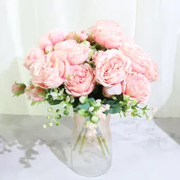 Bellissimi fiori di seta artificiale di peonia rosa piccolo bouquet bianco festa a casa decorazione di nozze invernali fiori finti