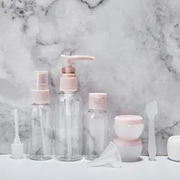 8個の化粧品のボトルセットの詰め替えコンパクトポータブルスキンケアのトイレテラパッキングボトル透明な空の化粧顔クリーム容器