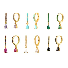 925 Sterling Silver Huggie Hoop Earrings for women Rainbow Black Crystal Zircon Water Drop Hanging Prevent Allergy