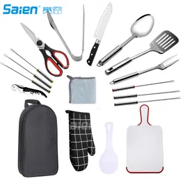 Camping Cooking Set Kök köksredskap resor resor bärbara rostfritt stål vattentäta 18-bitars lagringsuppsättningar för utomhus vandring