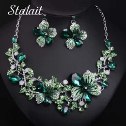 7 farben Multi-farbe Blume Kurze Halskette Ohrringe Schmuck Sets Bunte Kristall Plum Blossom Braut Hochzeit Schmuck Sets H1022