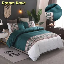 Enkel lyx king size-sängkläder blommig jacquard tryckt sängkläder duvet täcker set täcke täcken sängkläder (ingen lakan) 210317