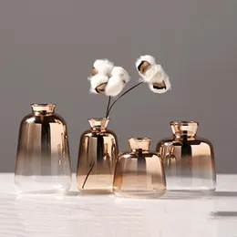 Vases Gradient Glass Vase Electroplated Gold Flower For Home Decor Dried Bottle Bar Restaurant 2021