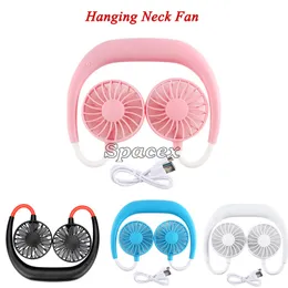 Summer Portable USB Rechargeable Neckband Lazy Hanging Neck Dual Air Cooling Sports Wearable Fan 360 Degree Rotating Outdoors Indoors