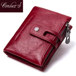Kontakte Echtes Leder Kurze Brieftasche Mode Frauen Reißverschluss Mini Rfid Münze Geldbörse Mini für Frauen Frauen Portfel