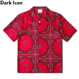 Red Bandana Shirts Street Hawaiian Koszula Lato męskie koszulki Streetwear Odzież 210603