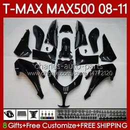 جثة دراجة نارية YAMAHA T-MAX500 TMAX-500 MAX-500 T 08-11 هيكل السيارة 107NO.10 TMAX Glossy Black Max 500 TMAX500 MAX500 08 09 10 11 XP500 2008 2009 2010 2011 Fallsings