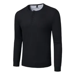 Moda Waffle Cotton T Shirt Men Jesień Slim Fit Long Sleeve Henley Tshirt Streetwear Casual Solid Color T-shirt 210706